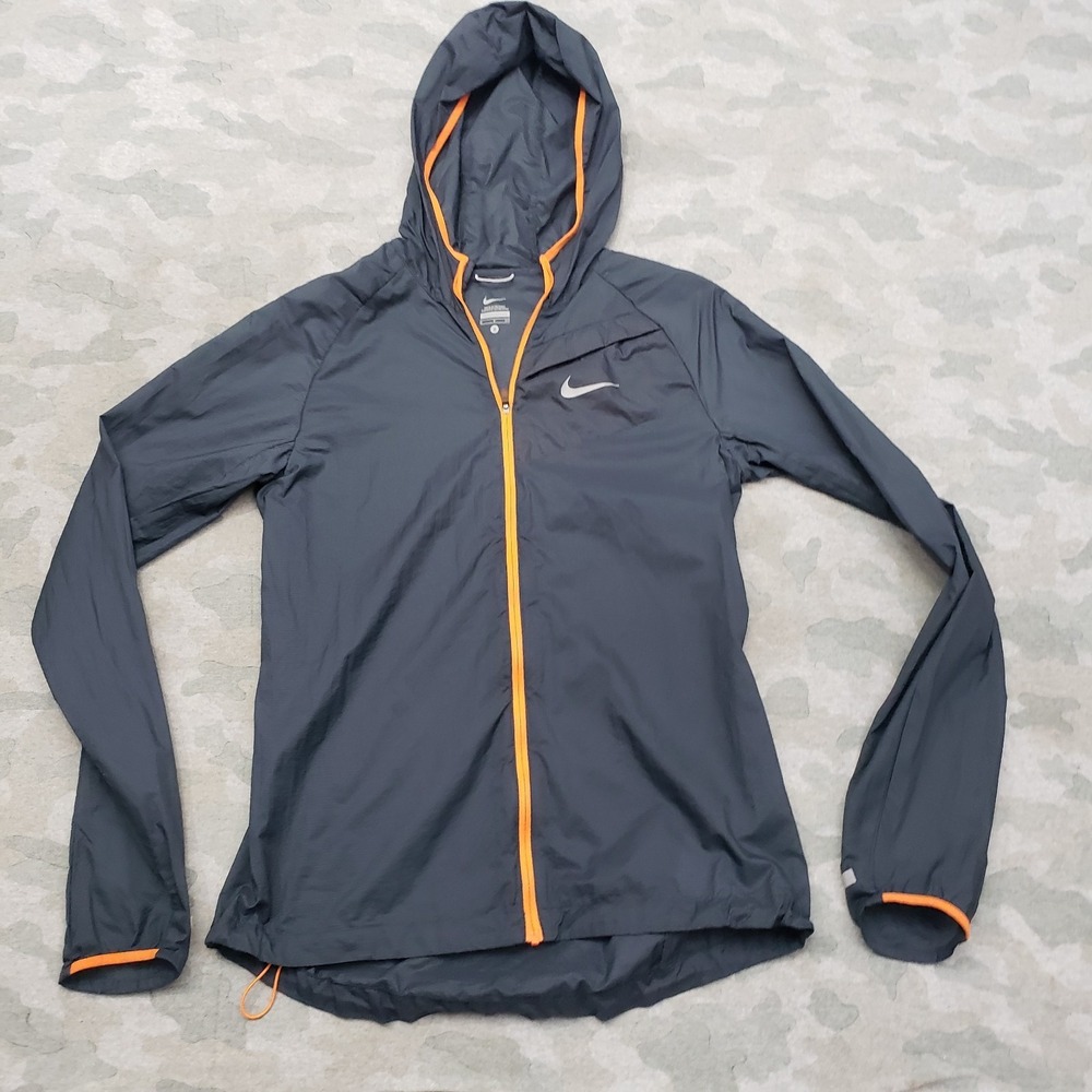 Nike Jacket Womens Small Gray Full Zip Hooded Windbreaker Outdoors Hiking